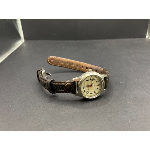 Timex Expedition Watch Women's Silver Tone 22 Indiglo WR50 Brown Leather Band - Picture 13 of 14